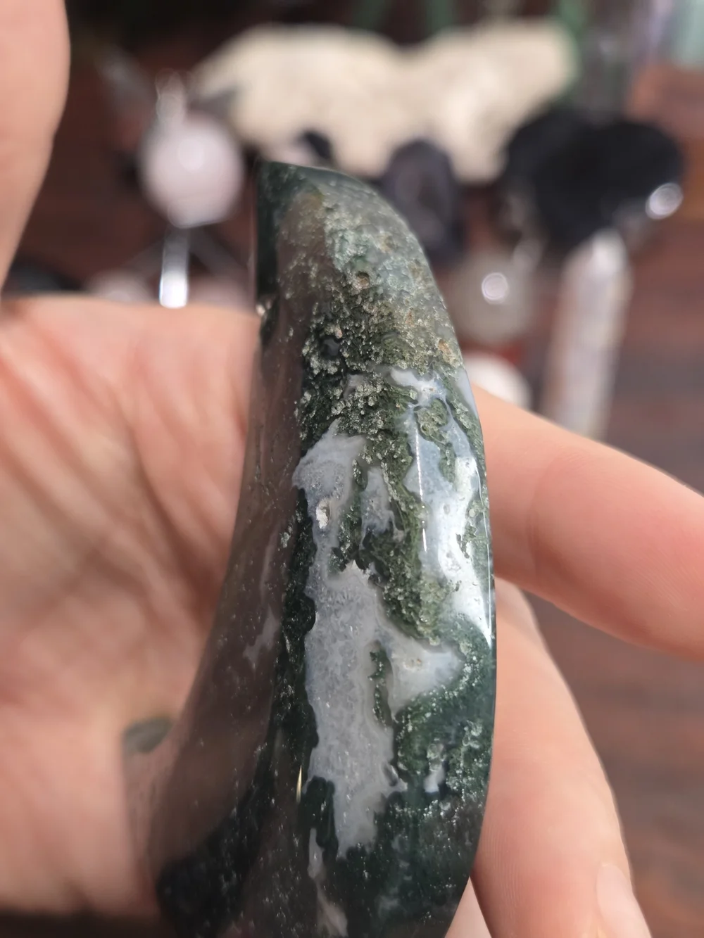 Moss Agate Crescent Moon